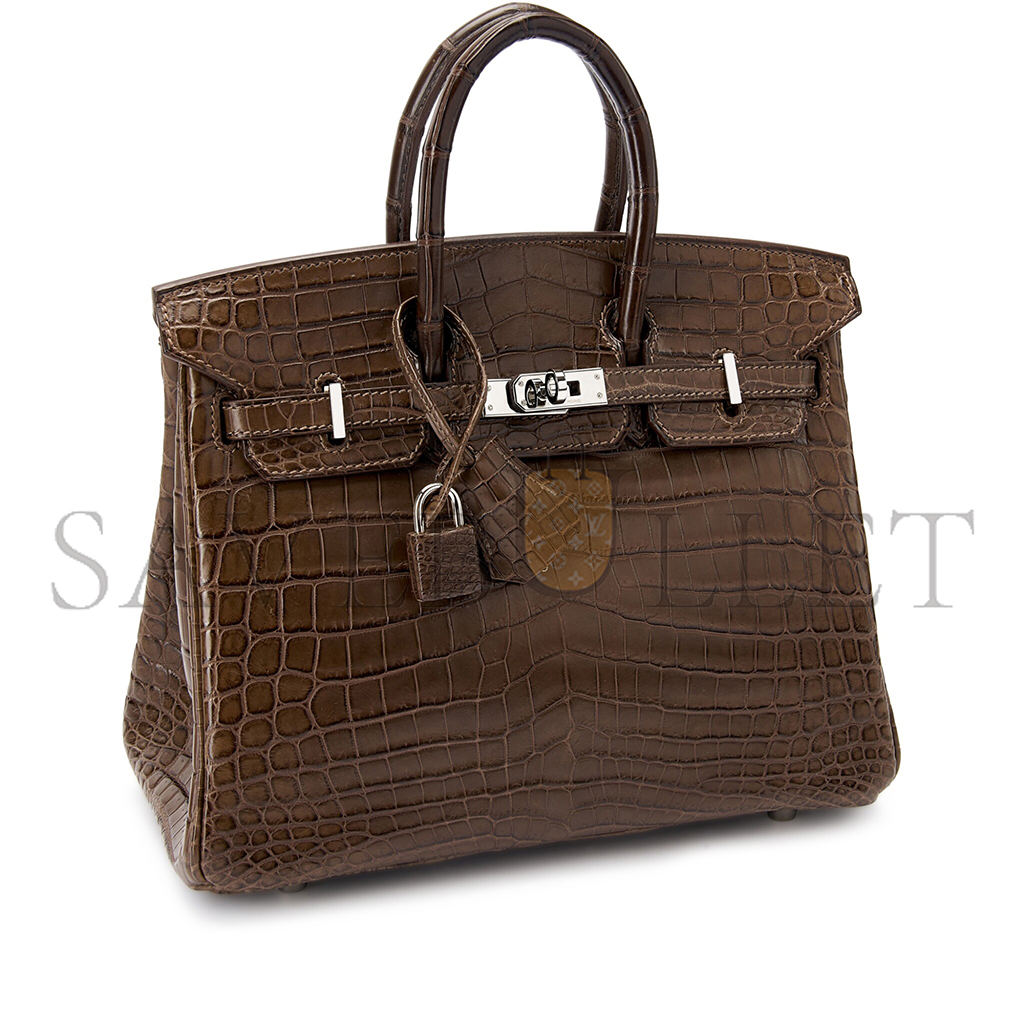 H**mes master birkin 25 crocodile leather elephant grey silver buckle h041354ck63 (25*20*13cm)